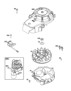 Flywheel, Ignition, And Starter Group Diagram and Parts List for 125P07-0007-H5 100000 - 19Z999 Briggs and Stratton Engine